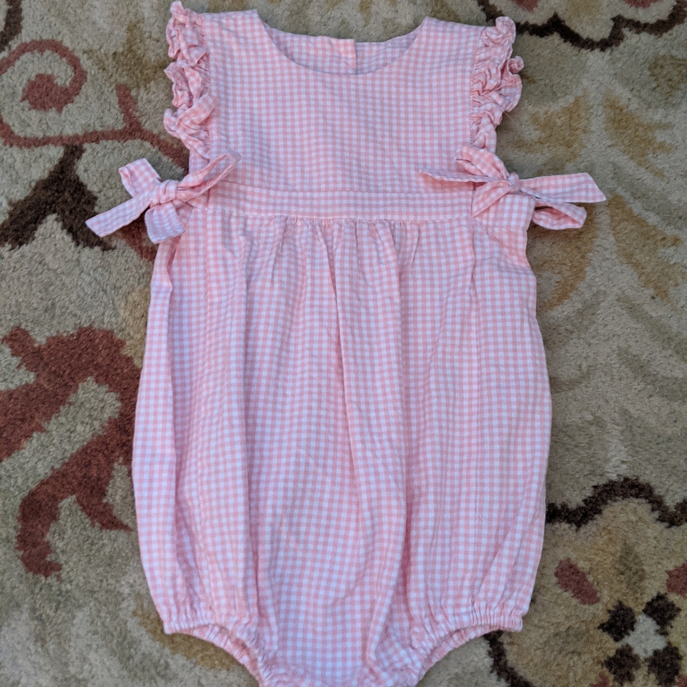 Pink Gingham Side Tie Bubble, 3t